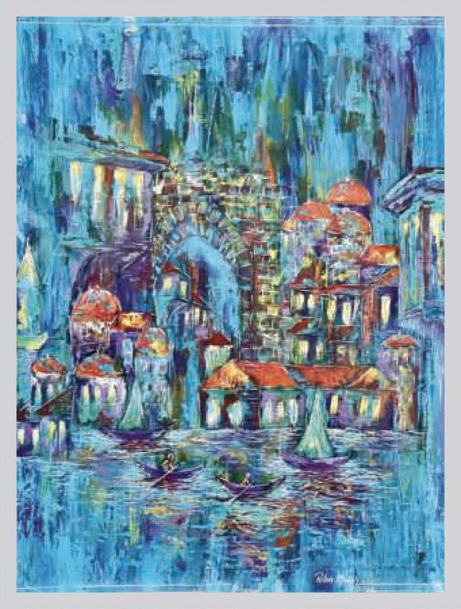 Bosphorus Istanbul Cityscape Oil Painting by Turkish Artist Tuba Ahsan